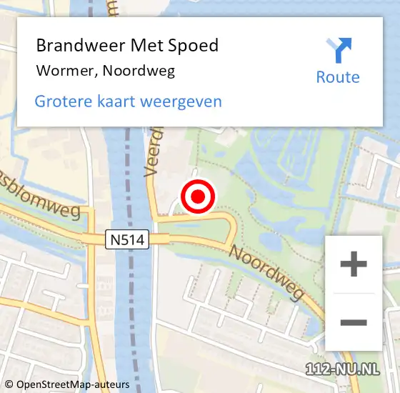 Locatie op kaart van de 112 melding: Brandweer Met Spoed Naar Wormer, Noordweg op 28 juli 2022 00:27