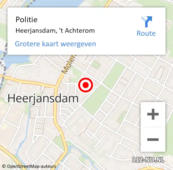 Locatie op kaart van de 112 melding: Politie Heerjansdam, 't Achterom op 28 juli 2022 00:28