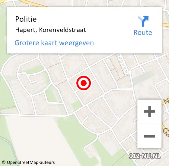 Locatie op kaart van de 112 melding: Politie Hapert, Korenveldstraat op 28 juli 2022 00:33