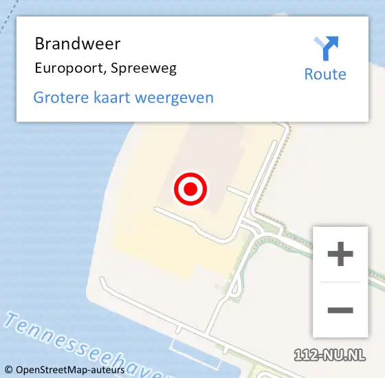 Locatie op kaart van de 112 melding: Brandweer Europoort, Spreeweg op 28 juli 2022 00:35
