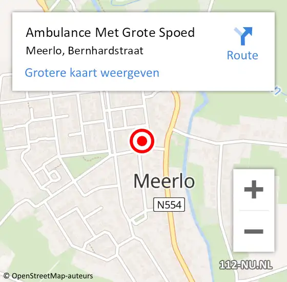 Locatie op kaart van de 112 melding: Ambulance Met Grote Spoed Naar Meerlo, Bernhardstraat op 24 juli 2014 15:15