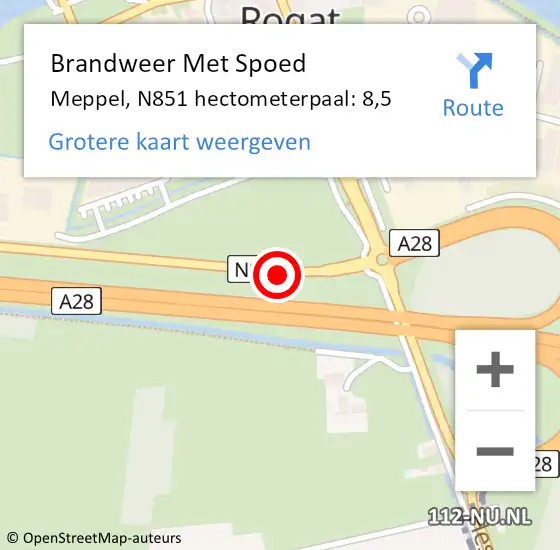 Locatie op kaart van de 112 melding: Brandweer Met Spoed Naar Meppel, N851 hectometerpaal: 8,5 op 28 juli 2022 00:55