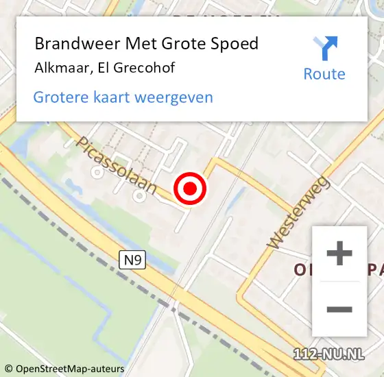 Locatie op kaart van de 112 melding: Brandweer Met Grote Spoed Naar Alkmaar, El Grecohof op 28 juli 2022 02:28