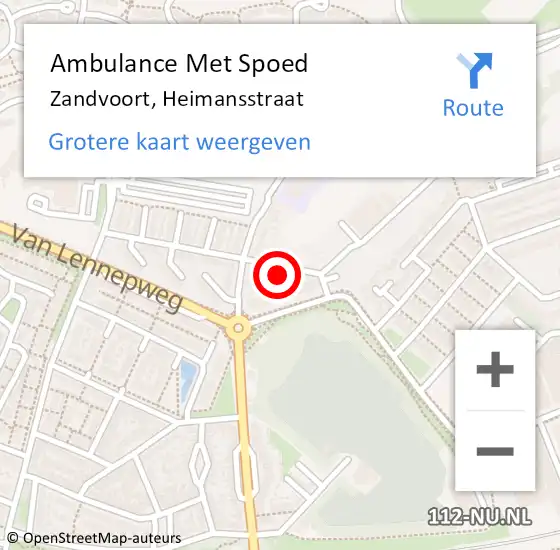 Locatie op kaart van de 112 melding: Ambulance Met Spoed Naar Zandvoort, Heimansstraat op 28 juli 2022 03:02