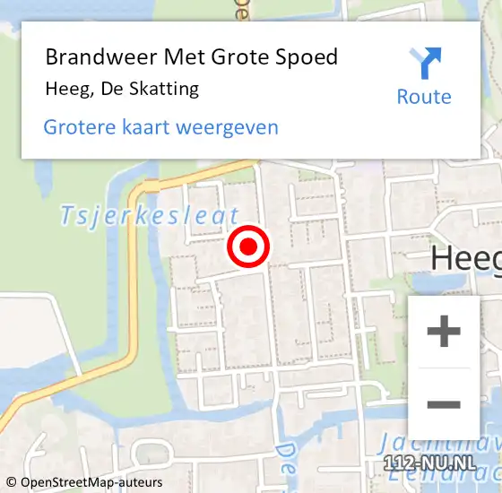 Locatie op kaart van de 112 melding: Brandweer Met Grote Spoed Naar Heeg, De Skatting op 28 juli 2022 04:27