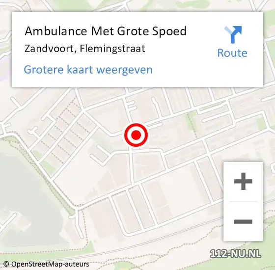 Locatie op kaart van de 112 melding: Ambulance Met Grote Spoed Naar Zandvoort, Flemingstraat op 28 juli 2022 05:08