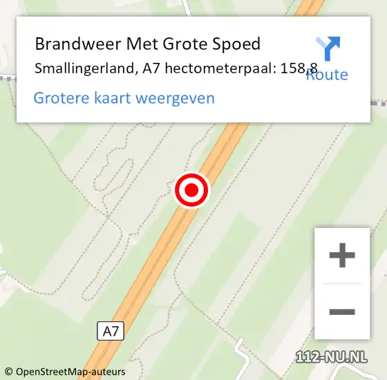 Locatie op kaart van de 112 melding: Brandweer Met Grote Spoed Naar Smallingerland, A7 hectometerpaal: 158,8 op 28 juli 2022 06:09