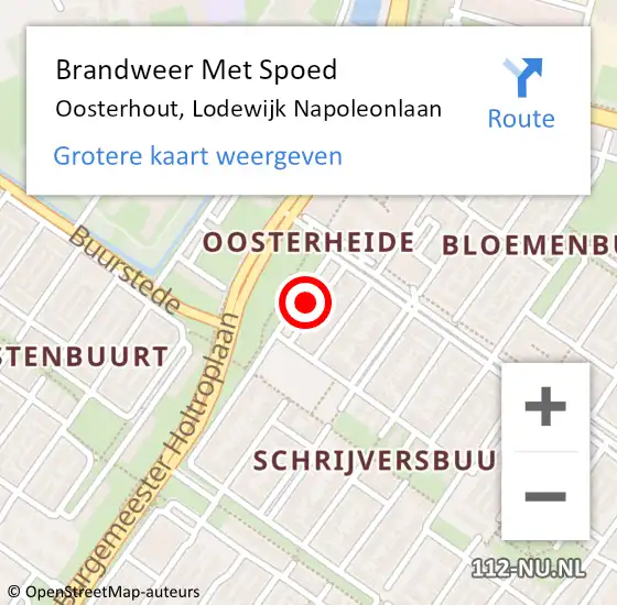 Locatie op kaart van de 112 melding: Brandweer Met Spoed Naar Oosterhout, Lodewijk Napoleonlaan op 28 juli 2022 06:53