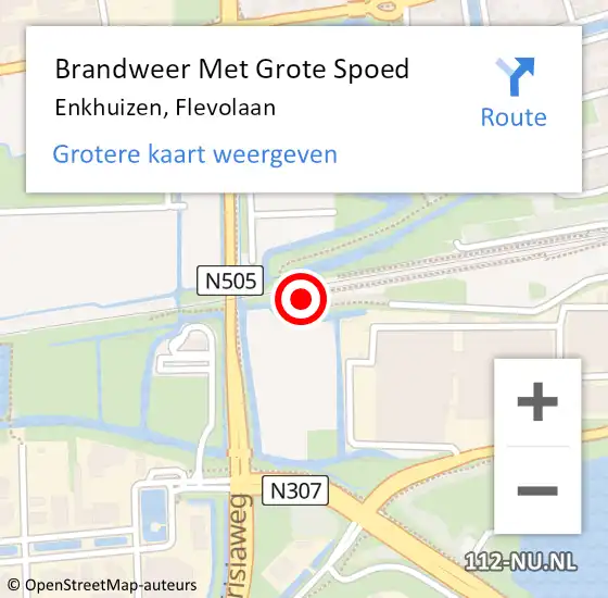 Locatie op kaart van de 112 melding: Brandweer Met Grote Spoed Naar Enkhuizen, Flevolaan op 28 juli 2022 07:14