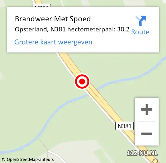 Locatie op kaart van de 112 melding: Brandweer Met Spoed Naar Opsterland, N381 hectometerpaal: 30,2 op 28 juli 2022 07:28