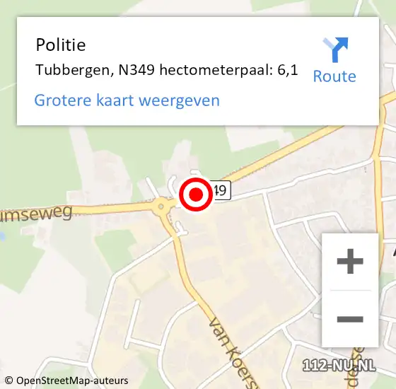 Locatie op kaart van de 112 melding: Politie Tubbergen, N349 hectometerpaal: 6,1 op 28 juli 2022 07:52