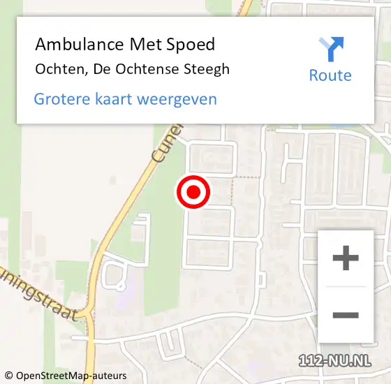 Locatie op kaart van de 112 melding: Ambulance Met Spoed Naar Ochten, De Ochtense Steegh op 28 juli 2022 07:53