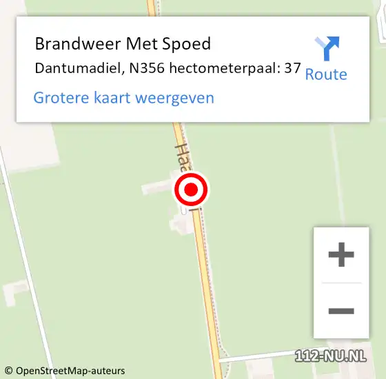 Locatie op kaart van de 112 melding: Brandweer Met Spoed Naar Dantumadiel, N356 hectometerpaal: 37 op 28 juli 2022 08:08