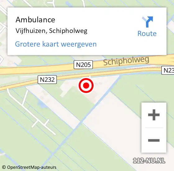 Locatie op kaart van de 112 melding: Ambulance Vijfhuizen, Schipholweg op 28 juli 2022 08:10