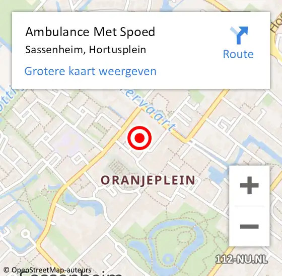 Locatie op kaart van de 112 melding: Ambulance Met Spoed Naar Sassenheim, Hortusplein op 24 juli 2014 15:35