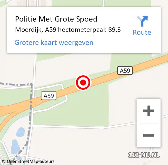 Locatie op kaart van de 112 melding: Politie Met Grote Spoed Naar Moerdijk, A59 hectometerpaal: 89,3 op 28 juli 2022 10:35