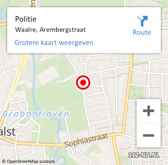 Locatie op kaart van de 112 melding: Politie Waalre, Arembergstraat op 28 juli 2022 10:45