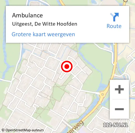 Locatie op kaart van de 112 melding: Ambulance Uitgeest, De Witte Hoofden op 28 juli 2022 10:46