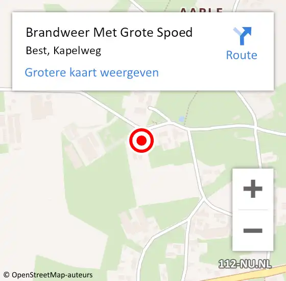 Locatie op kaart van de 112 melding: Brandweer Met Grote Spoed Naar Best, Kapelweg op 28 juli 2022 11:02