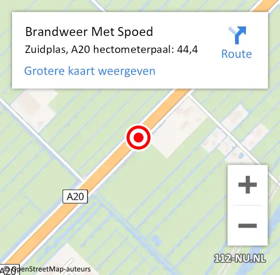 Locatie op kaart van de 112 melding: Brandweer Met Spoed Naar Zuidplas, A20 hectometerpaal: 44,4 op 28 juli 2022 11:24