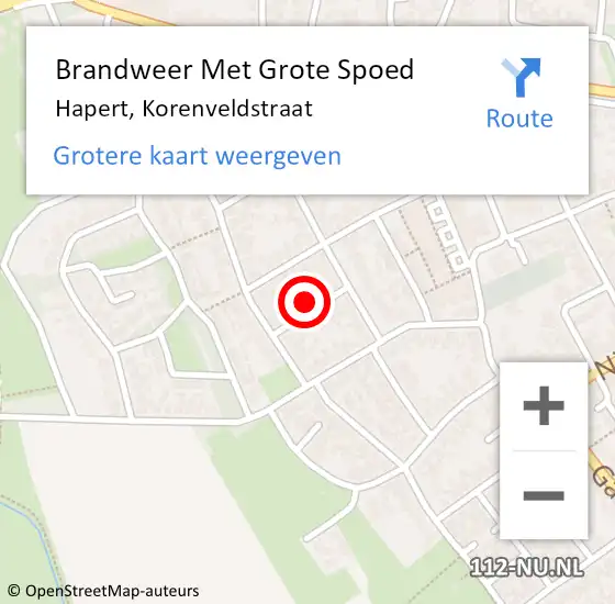 Locatie op kaart van de 112 melding: Brandweer Met Grote Spoed Naar Hapert, Korenveldstraat op 28 juli 2022 11:43