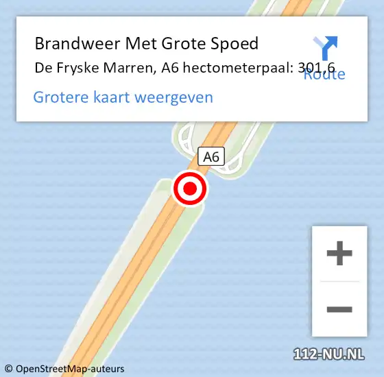 Locatie op kaart van de 112 melding: Brandweer Met Grote Spoed Naar De Fryske Marren, A6 hectometerpaal: 301,6 op 28 juli 2022 11:58