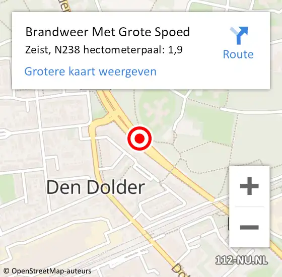 Locatie op kaart van de 112 melding: Brandweer Met Grote Spoed Naar Zeist, N238 hectometerpaal: 1,9 op 28 juli 2022 12:09