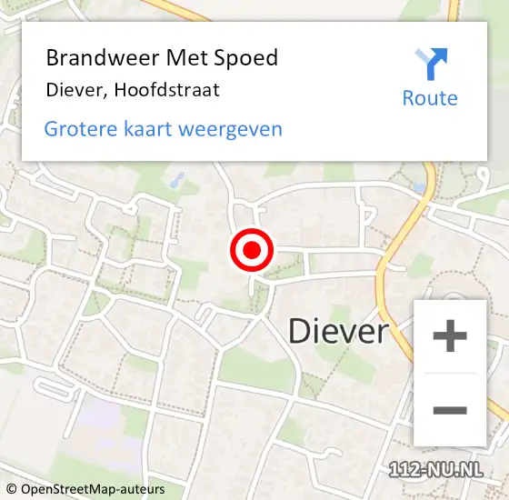 Locatie op kaart van de 112 melding: Brandweer Met Spoed Naar Diever, Hoofdstraat op 28 juli 2022 12:11