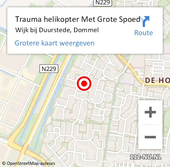 Locatie op kaart van de 112 melding: Trauma helikopter Met Grote Spoed Naar Wijk bij Duurstede, Dommel op 28 juli 2022 12:40