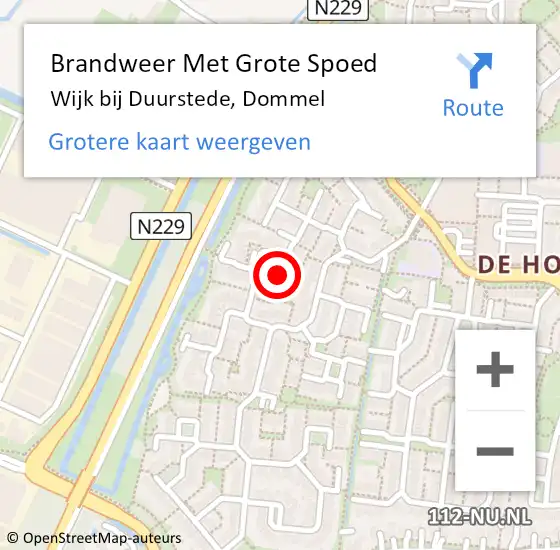 Locatie op kaart van de 112 melding: Brandweer Met Grote Spoed Naar Wijk bij Duurstede, Dommel op 28 juli 2022 12:44