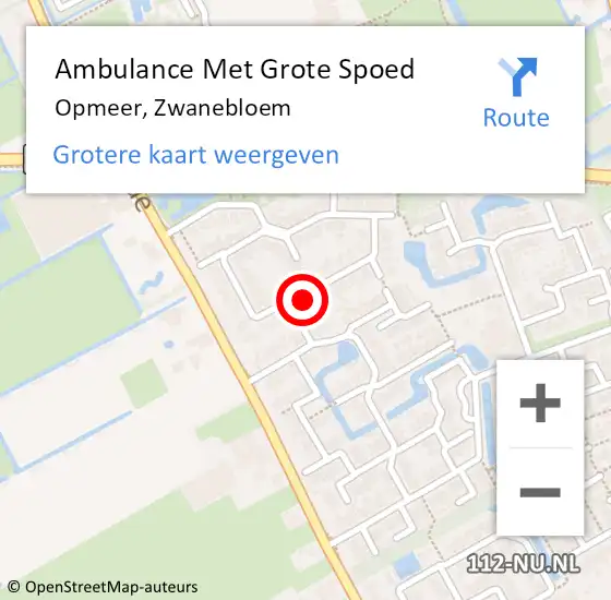 Locatie op kaart van de 112 melding: Ambulance Met Grote Spoed Naar Opmeer, Zwanebloem op 28 juli 2022 12:53