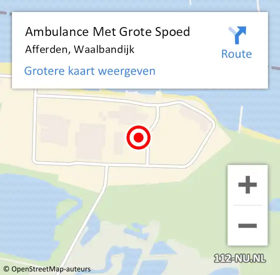 Locatie op kaart van de 112 melding: Ambulance Met Grote Spoed Naar Afferden, Waalbandijk op 28 juli 2022 13:10