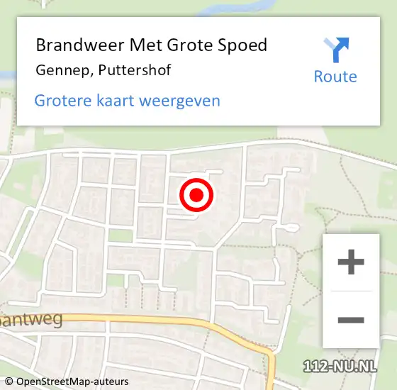 Locatie op kaart van de 112 melding: Brandweer Met Grote Spoed Naar Gennep, Puttershof op 28 juli 2022 13:44