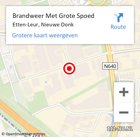 Locatie op kaart van de 112 melding: Brandweer Met Grote Spoed Naar Etten-Leur, Nieuwe Donk op 28 juli 2022 13:58