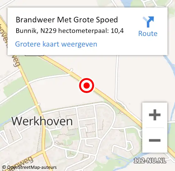 Locatie op kaart van de 112 melding: Brandweer Met Grote Spoed Naar Bunnik, N229 hectometerpaal: 10,4 op 28 juli 2022 14:09