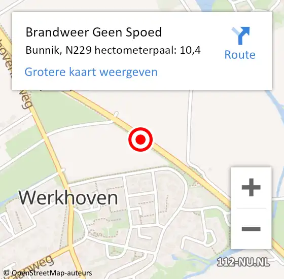 Locatie op kaart van de 112 melding: Brandweer Geen Spoed Naar Bunnik, N229 hectometerpaal: 10,4 op 28 juli 2022 14:13