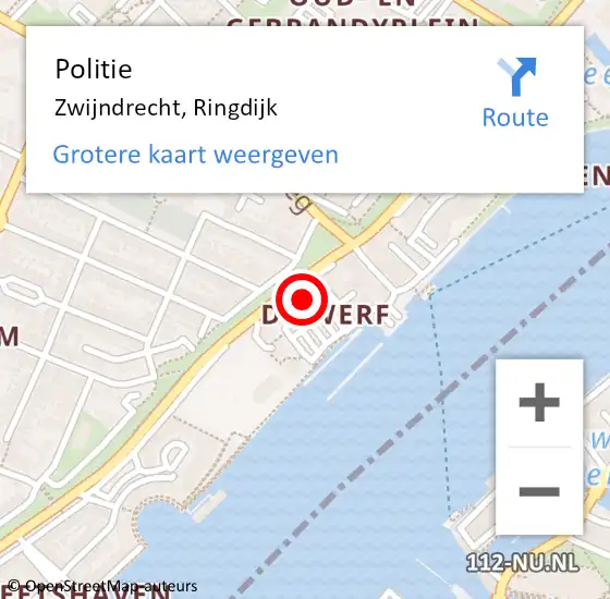 Locatie op kaart van de 112 melding: Politie Zwijndrecht, Ringdijk op 28 juli 2022 14:33
