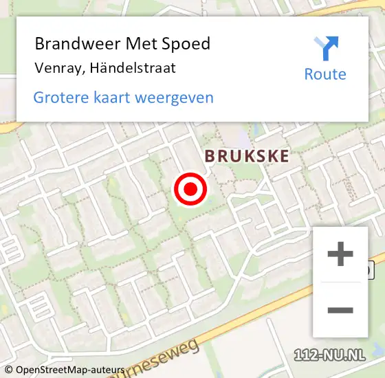 Locatie op kaart van de 112 melding: Brandweer Met Spoed Naar Venray, Händelstraat op 28 juli 2022 14:36