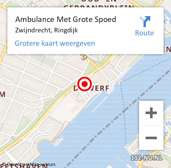 Locatie op kaart van de 112 melding: Ambulance Met Grote Spoed Naar Zwijndrecht, Ringdijk op 28 juli 2022 14:37