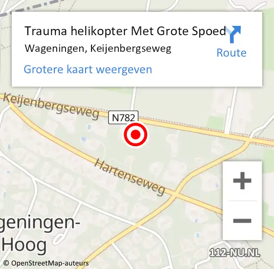 Locatie op kaart van de 112 melding: Trauma helikopter Met Grote Spoed Naar Wageningen, Keijenbergseweg op 28 juli 2022 14:52