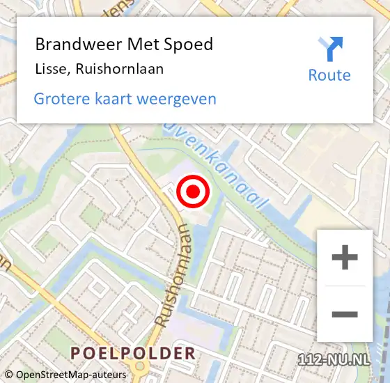 Locatie op kaart van de 112 melding: Brandweer Met Spoed Naar Lisse, Ruishornlaan op 28 juli 2022 14:52