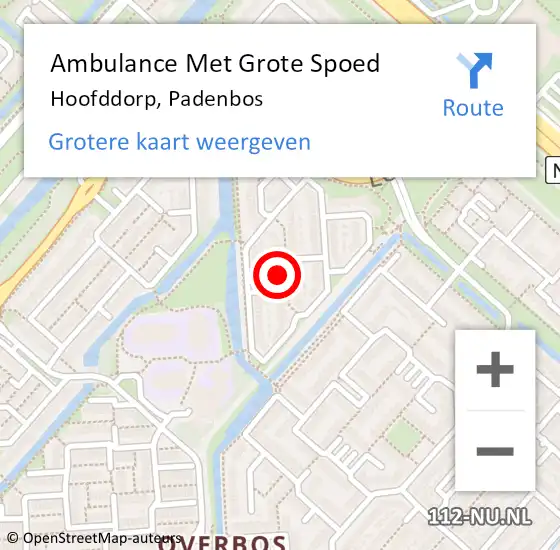 Locatie op kaart van de 112 melding: Ambulance Met Grote Spoed Naar Hoofddorp, Padenbos op 28 juli 2022 15:11