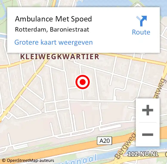 Locatie op kaart van de 112 melding: Ambulance Met Spoed Naar Rotterdam, Baroniestraat op 28 juli 2022 15:12