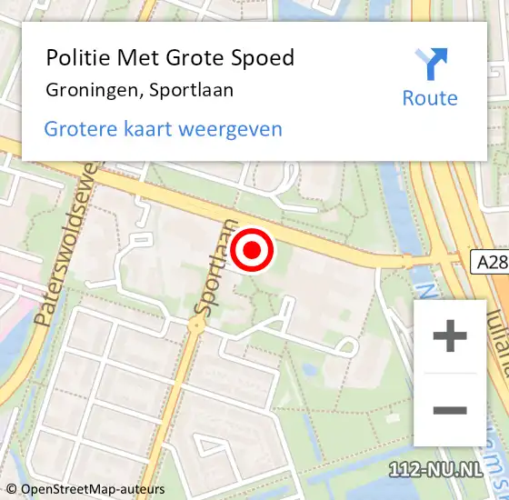 Locatie op kaart van de 112 melding: Politie Met Grote Spoed Naar Groningen, Sportlaan op 28 juli 2022 15:18