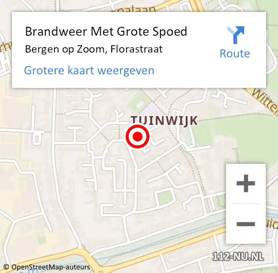 Locatie op kaart van de 112 melding: Brandweer Met Grote Spoed Naar Bergen op Zoom, Florastraat op 28 juli 2022 15:18