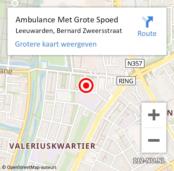 Locatie op kaart van de 112 melding: Ambulance Met Grote Spoed Naar Leeuwarden, Bernard Zweersstraat op 28 juli 2022 15:25