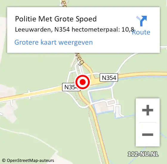 Locatie op kaart van de 112 melding: Politie Met Grote Spoed Naar Leeuwarden, N354 hectometerpaal: 10,8 op 28 juli 2022 15:52