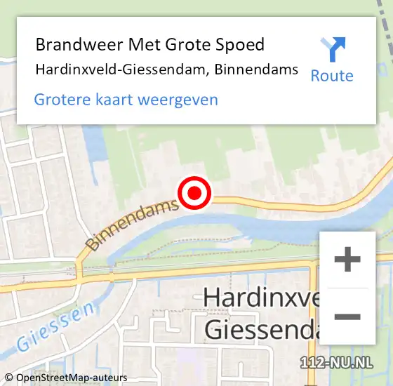 Locatie op kaart van de 112 melding: Brandweer Met Grote Spoed Naar Hardinxveld-Giessendam, Binnendams op 28 juli 2022 16:12