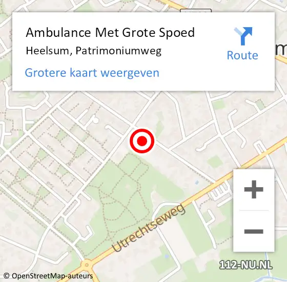 Locatie op kaart van de 112 melding: Ambulance Met Grote Spoed Naar Heelsum, Patrimoniumweg op 28 juli 2022 16:26