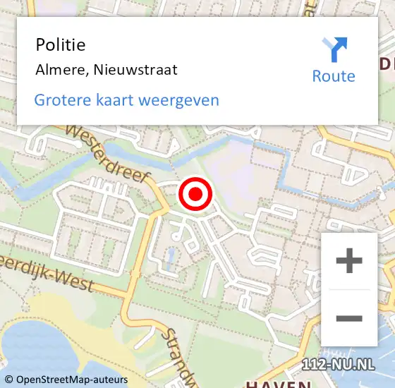Locatie op kaart van de 112 melding: Politie Almere, Nieuwstraat op 28 juli 2022 16:36